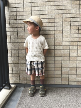 「無印良品（ムジルシリョウヒン）のアイテム（帽子）」を使った、kontsuさん（キッズ・90cm）の夏コーディネート