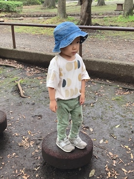 「アイテム（レギンス/スパッツ、グリーン系）」を使った、kontsuさん（キッズ・90cm）の秋コーディネート