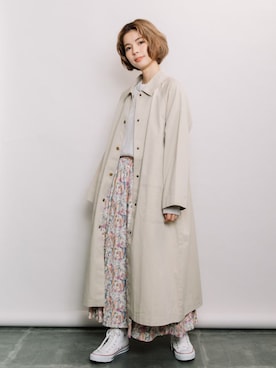 「花柄」｜「アイテム（ステンカラーコート）」を使った、refinedworks【相互】さん（レディース・158cm）の冬コーディネート