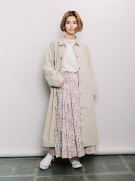 「花柄」｜「アイテム（ステンカラーコート）」を使った、refinedworks【相互】さん（レディース・158cm）の春コーディネート