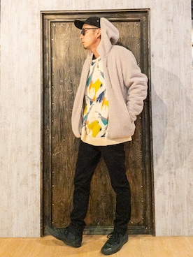 「RIPNDIP（リップンディップ）のアイテム（帽子）」を使った、anchanさん（メンズ・170cm）の秋コーディネート