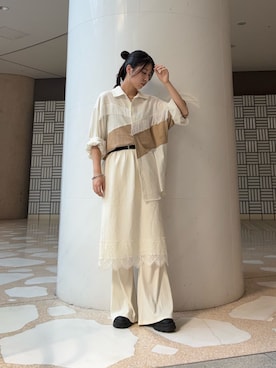 「KBF（ケイビーエフ）のSiltrata　Fringe pattern shirts（シャツ/ブラウス、ホワイト系）」を使った、ﾊｲﾅさん（レディース・159cm）の夏コーディネート