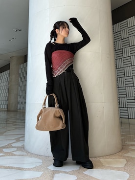 「KBF（ケイビーエフ）のアシメレイヤードTEE（Tシャツ/カットソー、ブラック系）」を使った、ﾊｲﾅさん（レディース・159cm）の春コーディネート