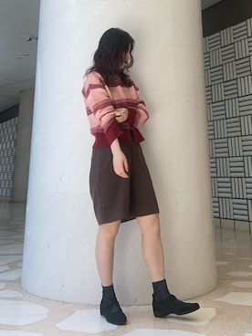 「ボーダーニット」｜「アイテム（スニーカー）」を使った、ﾊｲﾅさん（レディース・159cm）の秋コーディネート