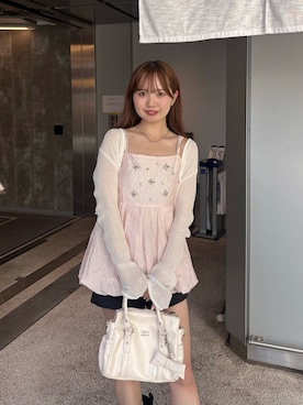 「Chico（チコ）のアソートビジュー付きネックレス（ネックレス、シルバー系）」を使った、miyu 🤍さん（レディース・156cm）の春コーディネート