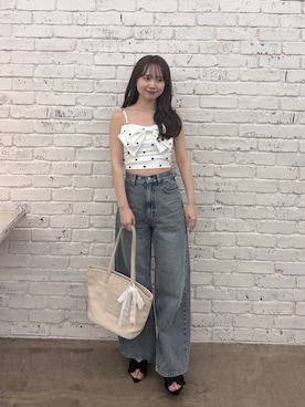 「Chico（チコ）の【水着/トップス】フロントリボントップス（水着、ホワイト系）」を使った、miyu 🤍さん（レディース・156cm）の春コーディネート