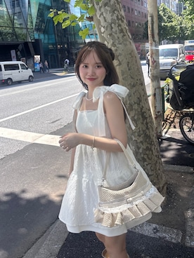 「Chico（チコ）のジャガードフレアミニワンピース（ワンピース、ホワイト系）」を使った、miyu 🤍さん（レディース・156cm）の春コーディネート