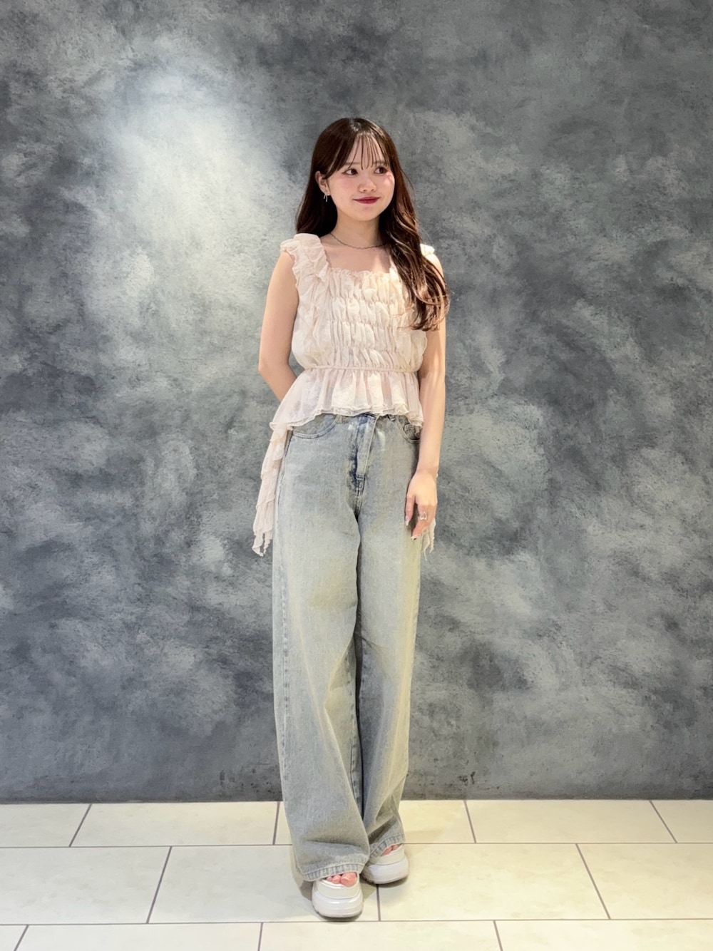 7色展開】レースドロップフリルシャーリングブラウスを使った人気 