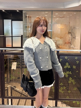 「Chico（チコ）のレースレイヤードダブルボタンショートパンツ（その他パンツ、ブラック系）」を使った、miyu 🤍さん（レディース・156cm）の秋コーディネート