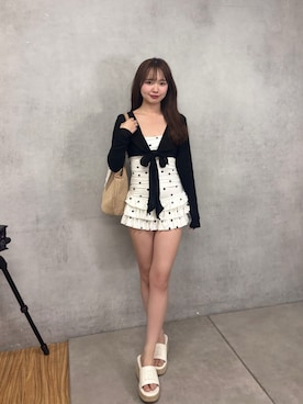 「Chico（チコ）の【水着】ティアードワンピ+ボレロセット（水着、ホワイト系）」を使った、miyu 🤍さん（レディース・156cm）の春コーディネート