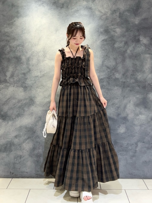 新色追加/マルチway】アシメ紐デザインチェック柄シャーリング