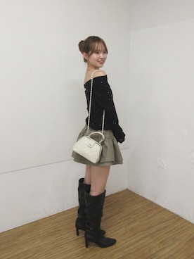 「Chico（チコ）の2wayシアーロンT（Tシャツ/カットソー、ブラック系）」を使った、miyu 🤍さん（レディース・156cm）の夏コーディネート
