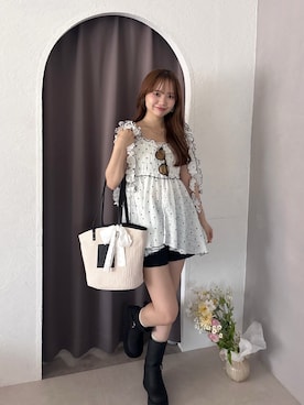 「Chico（チコ）の【水着】キャミチュニック3点セット（水着、ホワイト系）」を使った、miyu 🤍さん（レディース・156cm）の夏コーディネート