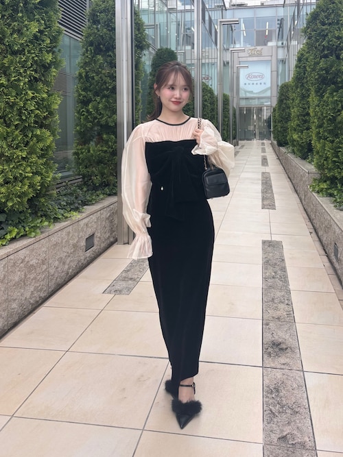 SALON by Chico】配色シアーリボンベロアワンピース/オケージョン