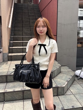 「半袖ニット」｜miyu 🤍さん（レディース・156cm）の夏コーディネート