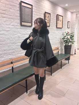 「アイテム（ポンチョ）」を使った、miyu 🤍さん（レディース・156cm）の冬コーディネート