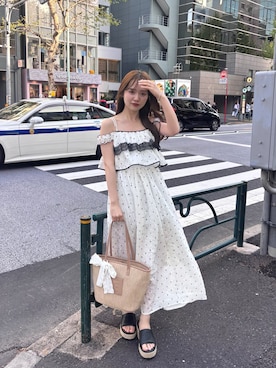 「Chico（チコ）のレース配色ロングワンピース（ワンピース、ホワイト系）」を使った、miyu 🤍さん（レディース・156cm）の春コーディネート