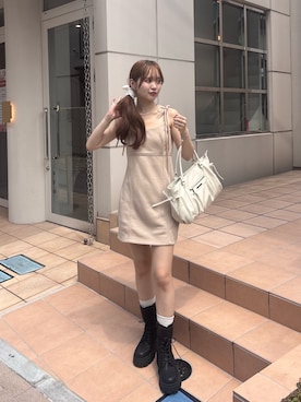 「Chico（チコ）のスウェットタンクミニワンピース（ワンピース、ピンク系）」を使った、miyu 🤍さん（レディース・156cm）の夏コーディネート