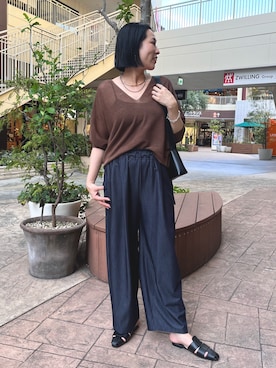 「ブラウンニット」｜nom_373さん（レディース・164cm）の夏コーディネート