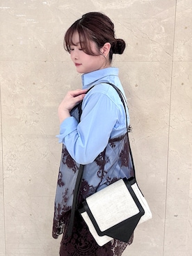 「HIROKO HAYASHI（ヒロコハヤシ）のTRIS（トリス）ショルダーバッグS（ショルダーバッグ、ホワイト系）」を使った、mさん（レディース・150cm）の春コーディネート