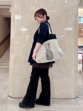 「HIROKO HAYASHI（ヒロコハヤシ）のFILO（フィロ）トートバッグ（トートバッグ、ベージュ系）」を使った、mさん（レディース・150cm）の春コーディネート