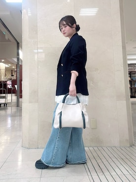 「HIROKO HAYASHI（ヒロコハヤシ）の◆CORDA（コルダ）2wayショルダーバッグ（ショルダーバッグ、ホワイト系）」を使った、mさん（レディース・150cm）の春コーディネート