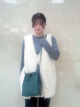 「HIROKO HAYASHI（ヒロコハヤシ）のMONTE（モンテ）ショルダーバッグ（ショルダーバッグ、グリーン系）」を使った、mさん（レディース・150cm）の秋コーディネート