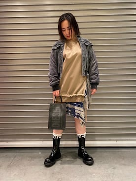 「ディーゼル」｜「アイテム（ブルゾン）」を使った、友加里さん（レディース・159cm）の冬コーディネート