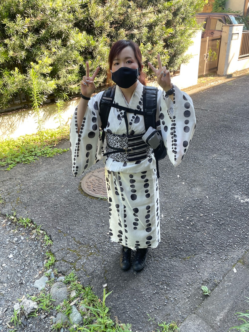 「浴衣」｜「不明のアイテム（着物、ホワイト系）」を使った、ひまりさん（レディース・161cm）の春コーディネートの1枚目の写真