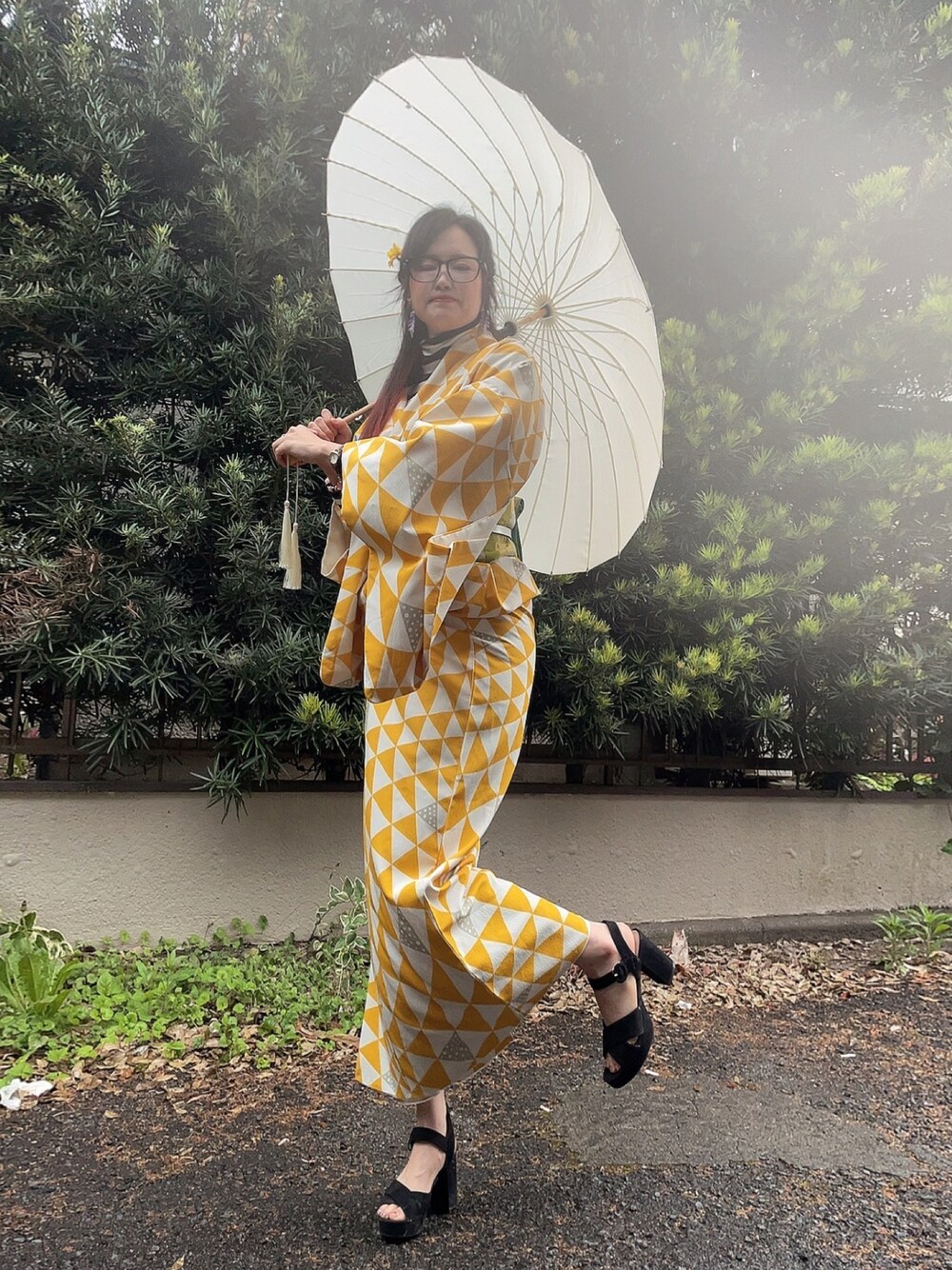 「着物」｜「不明のアイテム（着物、イエロー系）」を使った、ひまりさん（レディース・161cm）の春コーディネートの1枚目の写真