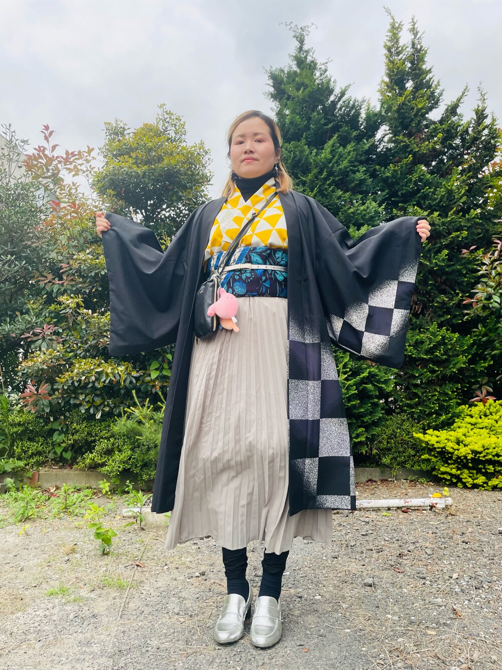「和洋折衷、着物」｜「不明のアイテム（着物、イエロー系）」を使った、ひまりさん（レディース・161cm）の春コーディネートの1枚目の写真