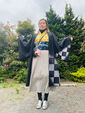 「アイテム（着物、イエロー系）」を使った、ひまりさん（レディース・161cm）の春コーディネート