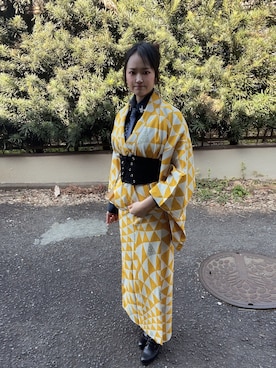 「アイテム（着物、イエロー系）」を使った、ひまりさん（レディース・161cm）の春コーディネート