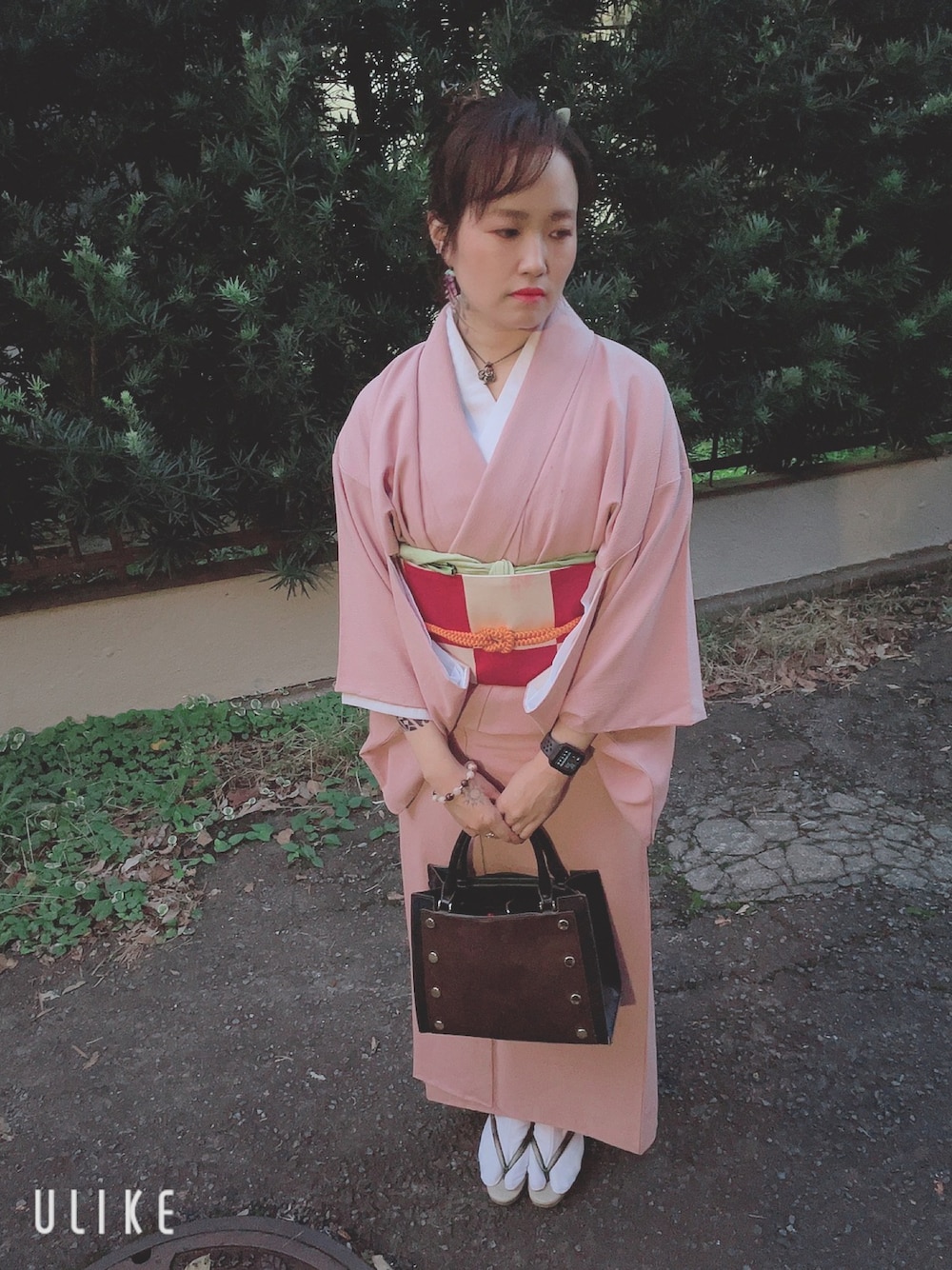 「お出かけコーデ、着物」｜「不明のアイテム（着物、ピンク系）」を使った、ひまりさん（レディース・161cm）の春コーディネートの1枚目の写真