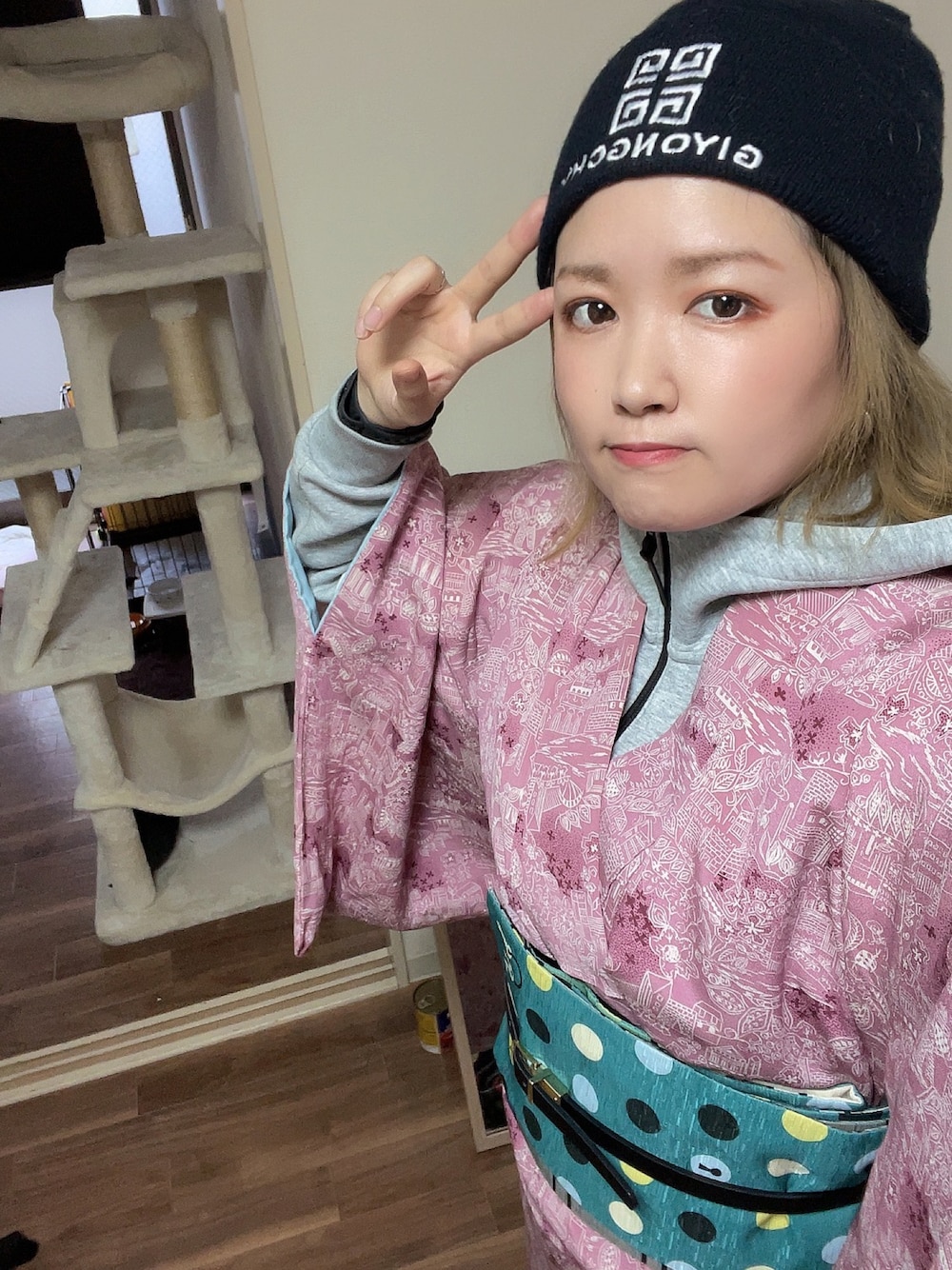 「着物、和洋折衷」｜「不明のアイテム（着物、ピンク系）」を使った、ひまりさん（レディース・161cm）の春コーディネートの1枚目の写真