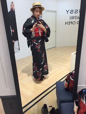 「着物」｜「アイテム（帽子）」を使った、ひまりさん（レディース・161cm）の春コーディネート
