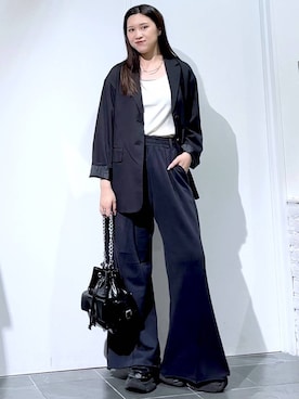 「PAGEBOY（ページボーイ）のサイドタックルーズウラケパンツ/イージーパンツ【4color・2size】（スウェットパンツ）」を使った、misao1130さん（レディース・161cm・20代）の秋コーディネート