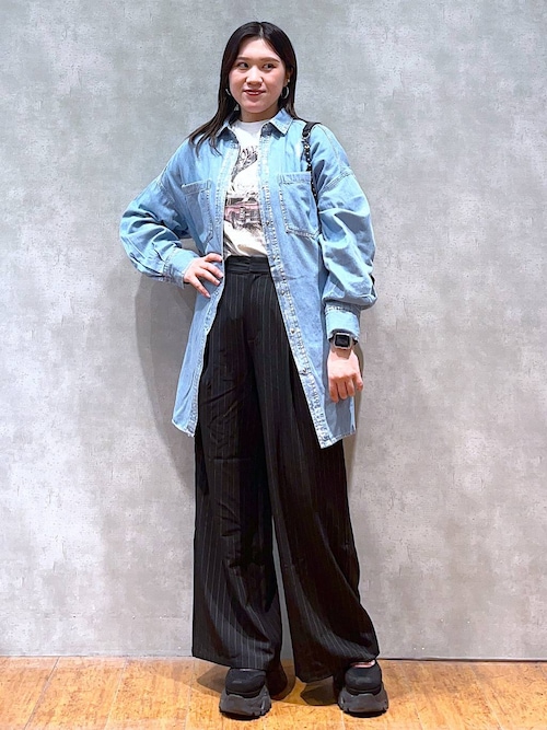 セール】ハクプリントデニムルーズシャツ（シャツ/ブラウス