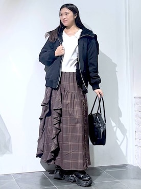 「PAGEBOY（ページボーイ）の【選べる着丈/前後2WAY/マシンウォッシャブル】マルチWAYネックプルオーバー/ニット（ニット/セーター）」を使った、misao1130さん（レディース・161cm）の秋コーディネート