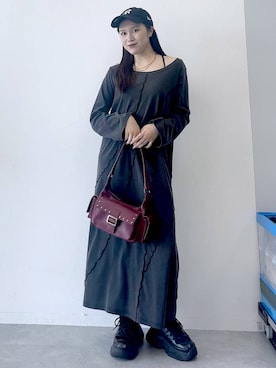 「PAGEBOY（ページボーイ）のサンドヴィンテージキリカエロングスリーブワンピース(長袖) 【ボートネック・ワンショルダー対応】（ワンピース）」を使った、misao1130さん（レディース・161cm）の夏コーディネート