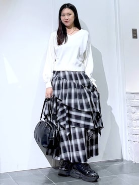 「PAGEBOY（ページボーイ）の【選べる着丈/前後2WAY/マシンウォッシャブル】マルチWAYネックプルオーバー/ニット（ニット/セーター）」を使った、misao1130さん（レディース・161cm）の秋コーディネート