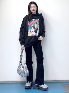 「PAGEBOY（ページボーイ）のリップスキニーデニム（デニムパンツ）」を使った、misao1130さん（レディース・161cm）の冬コーディネート