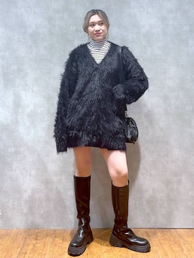 「PAGEBOY（ページボーイ）のモンスターフェザーカーディガン（カーディガン/ボレロ）」を使った、misao1130さん（レディース・161cm）の秋コーディネート