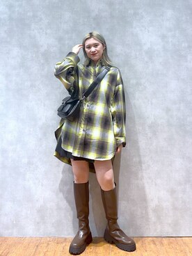 「PAGEBOY（ページボーイ）のオンブレチェックルーズシャツ（シャツ/ブラウス）」を使った、misao1130さん（レディース・161cm）の秋コーディネート