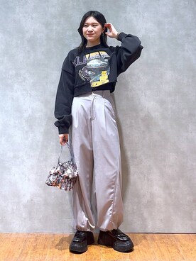 「PAGEBOY（ページボーイ）のリメイクライクショートスウェット（スウェット）」を使った、misao1130さん（レディース・161cm）の冬コーディネート