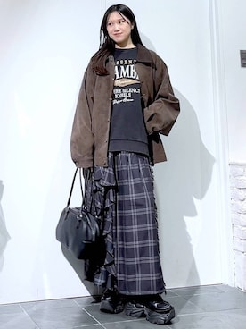 「PBLIM（ページボーイリム）の《UNISEX》ソフトスウェードブルゾン（ブルゾン）」を使った、misao1130さん（レディース・161cm）の秋コーディネート