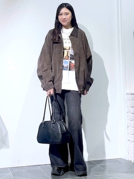 「PBLIM（ページボーイリム）の《UNISEX》ソフトスウェードブルゾン（ブルゾン）」を使った、misao1130さん（レディース・161cm）の秋コーディネート