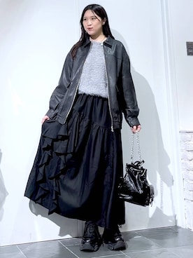 「PAGEBOY（ページボーイ）のラインフリンジティアードスカート/フリルスカート【ウエストゴム・ストレスフリー】（スカート）」を使った、misao1130さん（レディース・161cm）の秋コーディネート