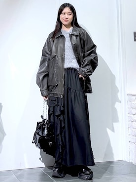 「PAGEBOY（ページボーイ）のラインフリンジティアードスカート/フリルスカート【ウエストゴム・ストレスフリー】（スカート）」を使った、misao1130さん（レディース・161cm）の秋コーディネート