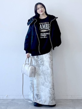 「PAGEBOY（ページボーイ）のサテンナロースカート 【ウエストゴム・ストレスフリー】（スカート）」を使った、misao1130さん（レディース・161cm）の冬コーディネート